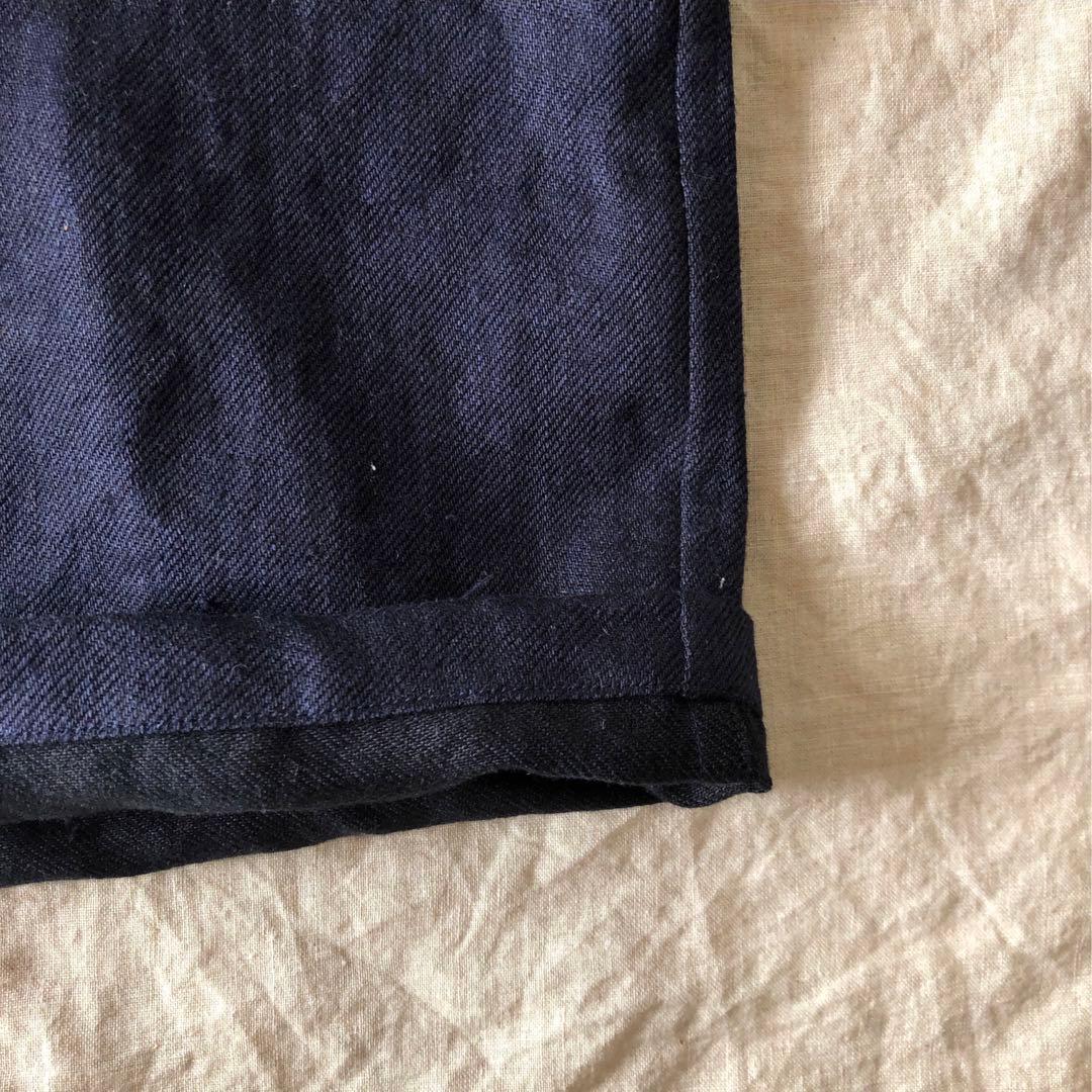 リネンデニムのゆったりもんぺ　インディゴブラック