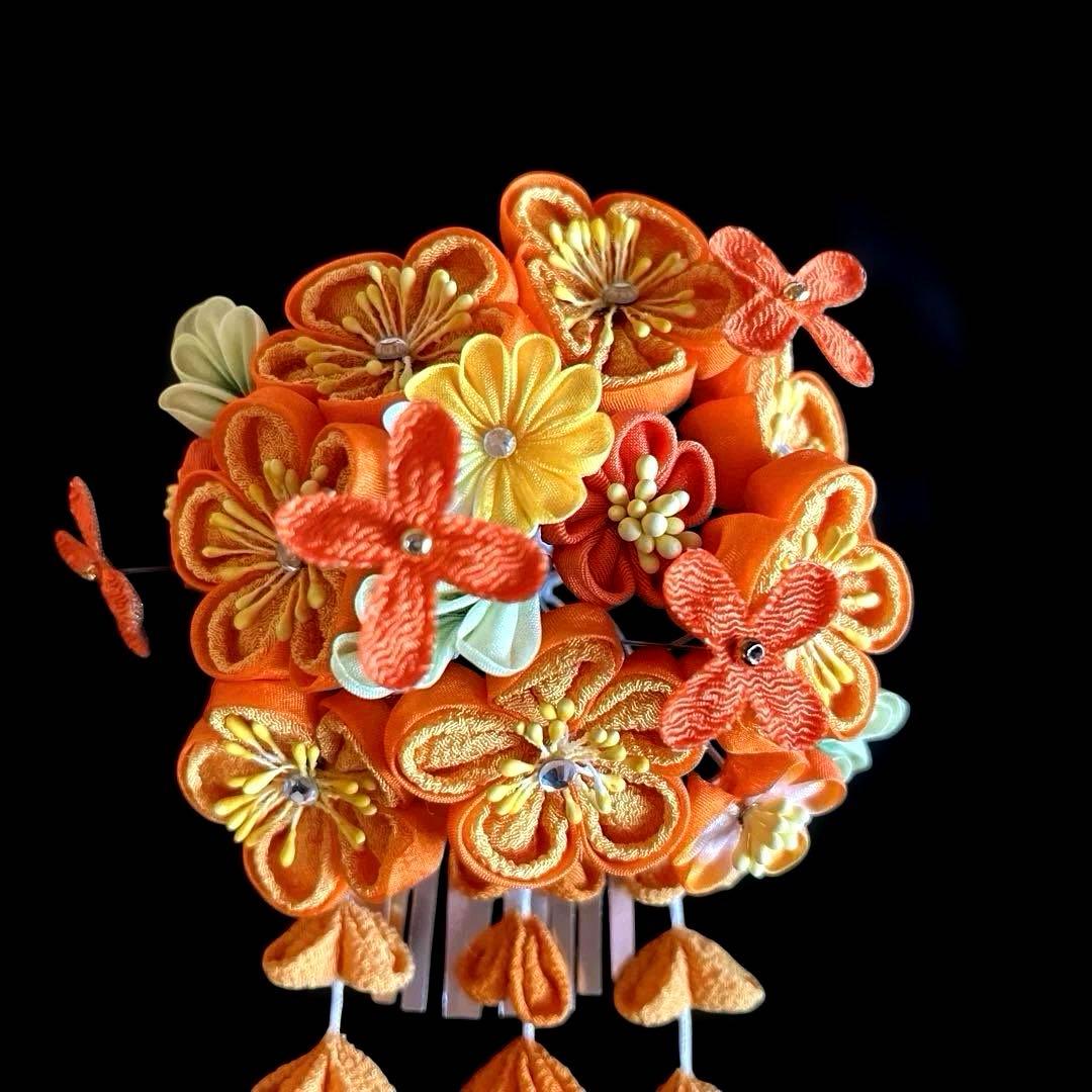 日本髪 髪飾り 七五三(7歳) 橙色
