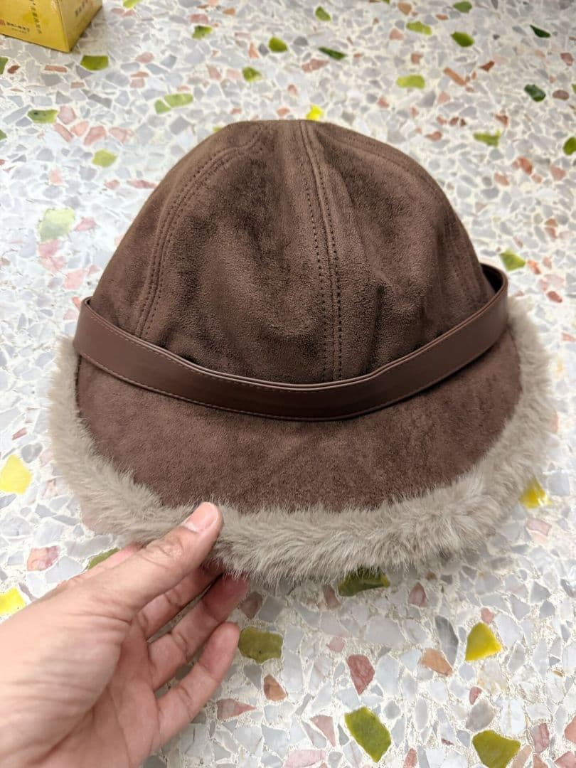 ブラウン スエードファーハット バケットハット