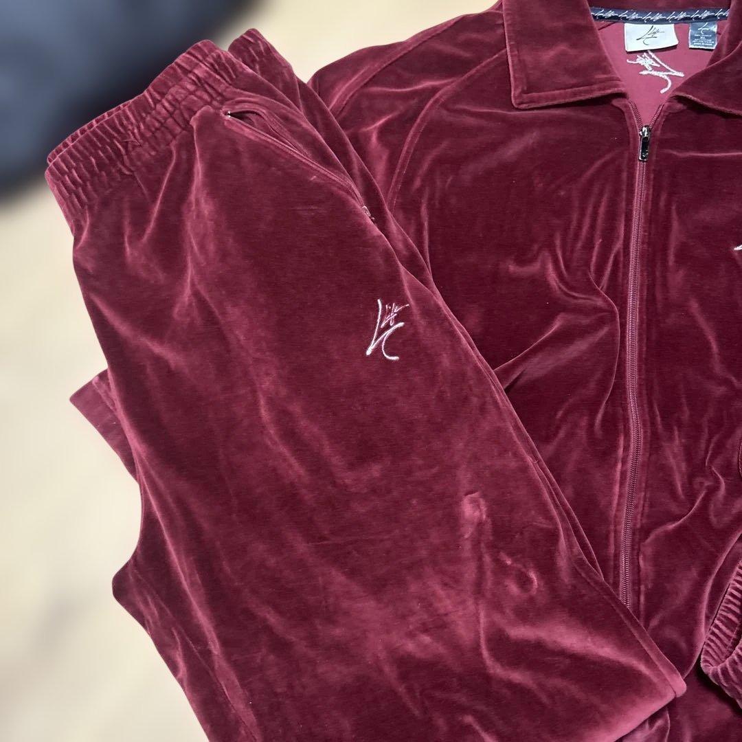 W*m様 ベロア　セットアップ　バーガンディ ベルベット ジャージセット