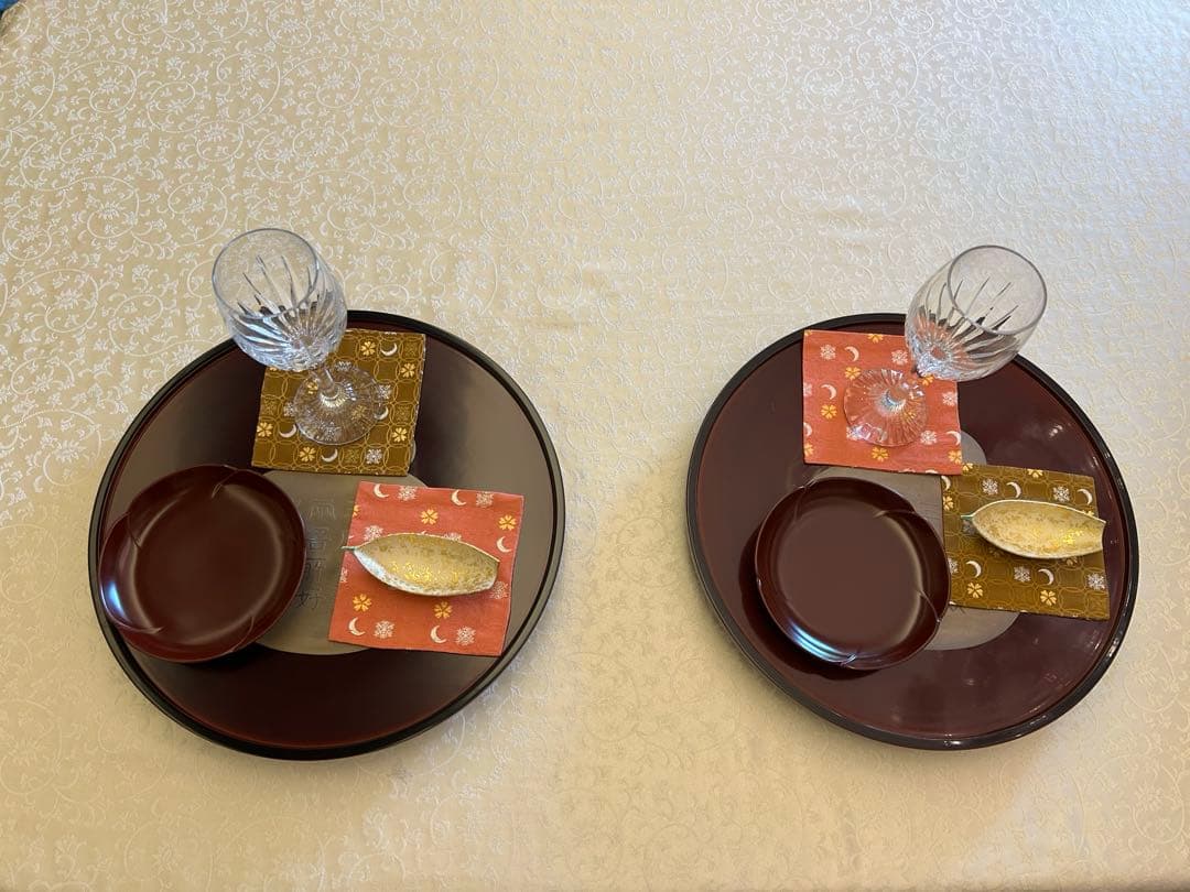 masa石川県加賀市 山中漆器 理平造 飘蒔儈膳四膳　共箱