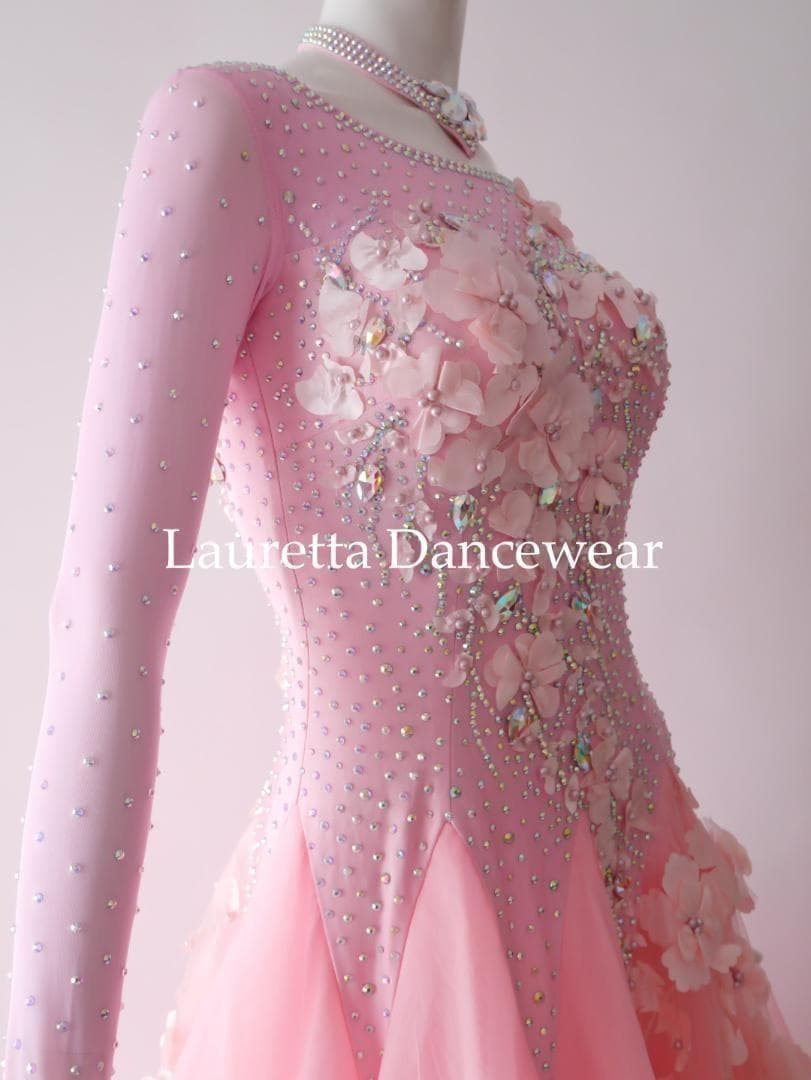 新品✨ラウレッタ 社交ダンスドレス ピンク M 高級仕様 競技 デモ対応