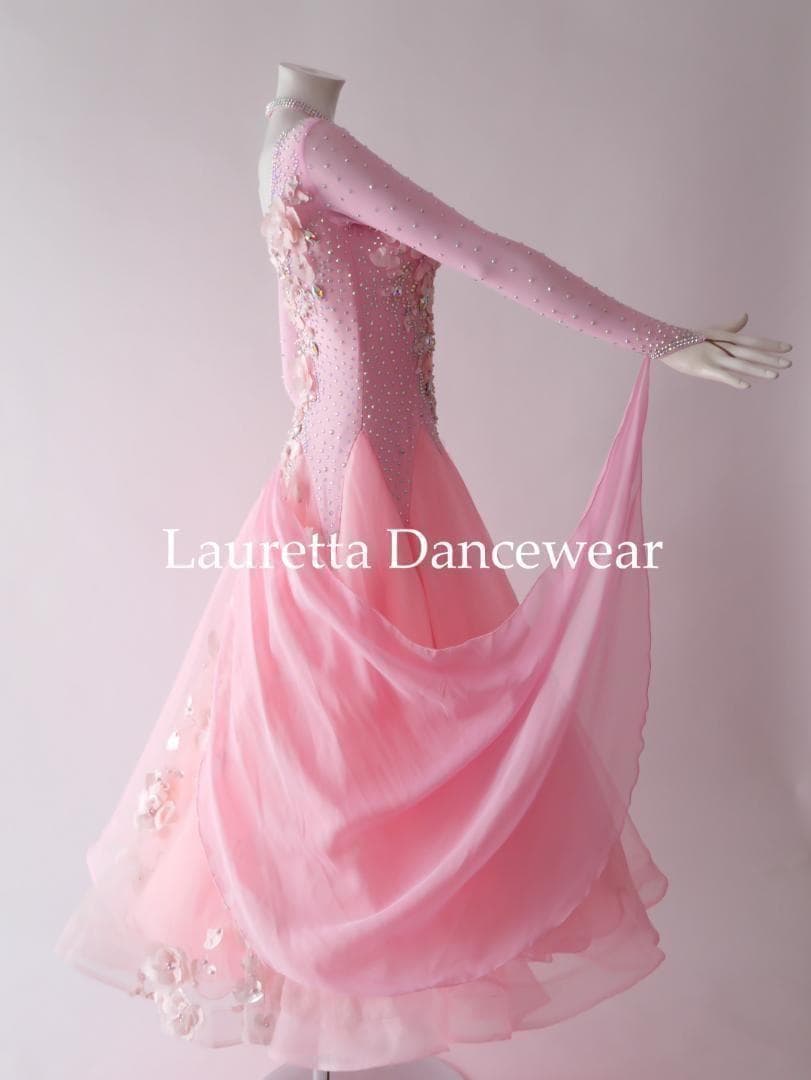 新品✨ラウレッタ 社交ダンスドレス ピンク M 高級仕様 競技 デモ対応