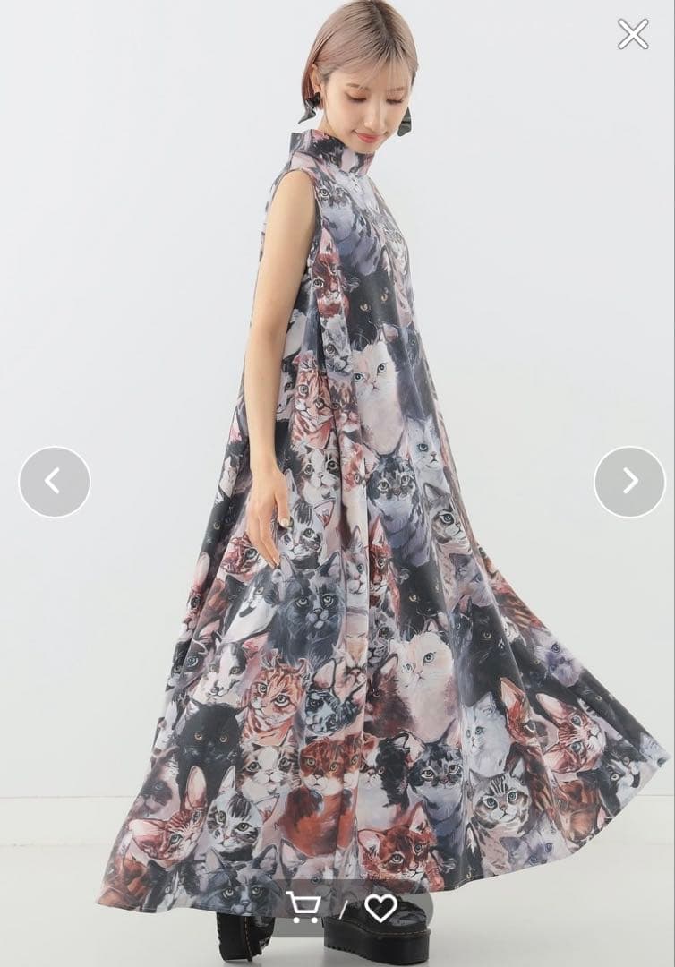 マミタス　mmts x unoaノースリ ワンピース 猫柄スカーフ靴下3点セット