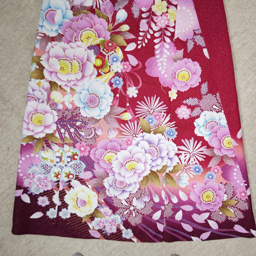 zunezune 振袖ドレス ノースリーブ 着物リメイクワンピース 赤