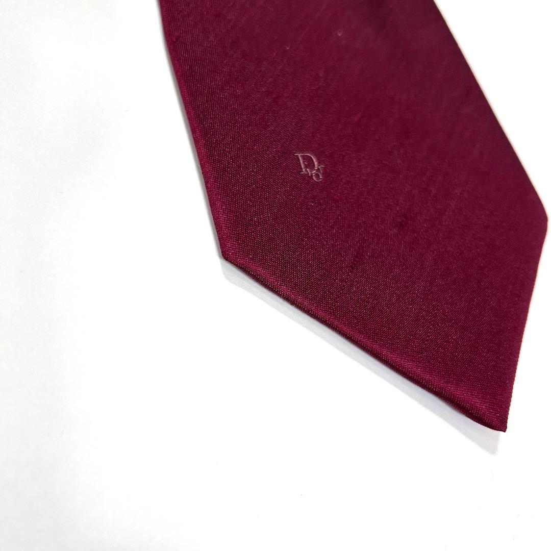 未使用 クリスチャンディオール ネクタイ シルク シャンタン 無地 赤 ボルドー