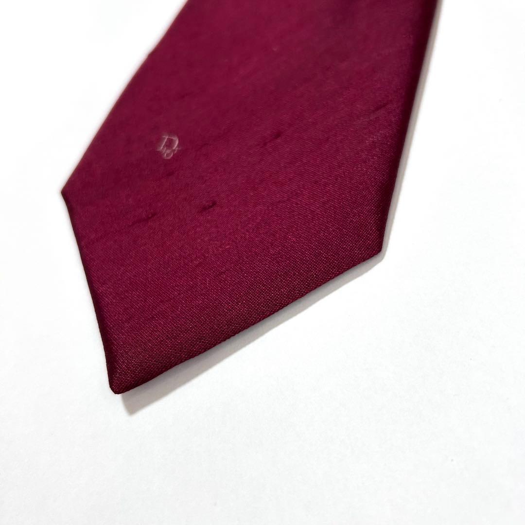 未使用 クリスチャンディオール ネクタイ シルク シャンタン 無地 赤 ボルドー