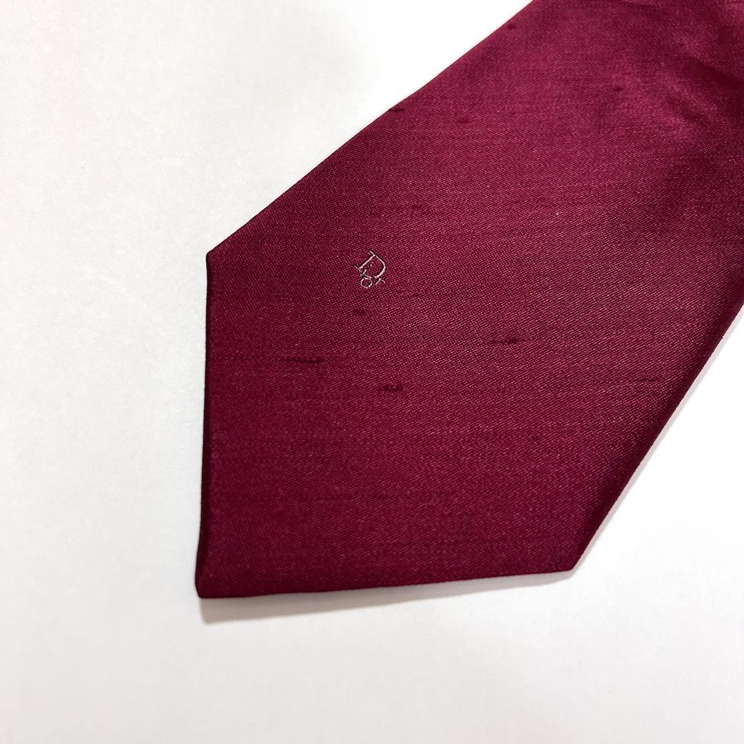 未使用 クリスチャンディオール ネクタイ シルク シャンタン 無地 赤 ボルドー