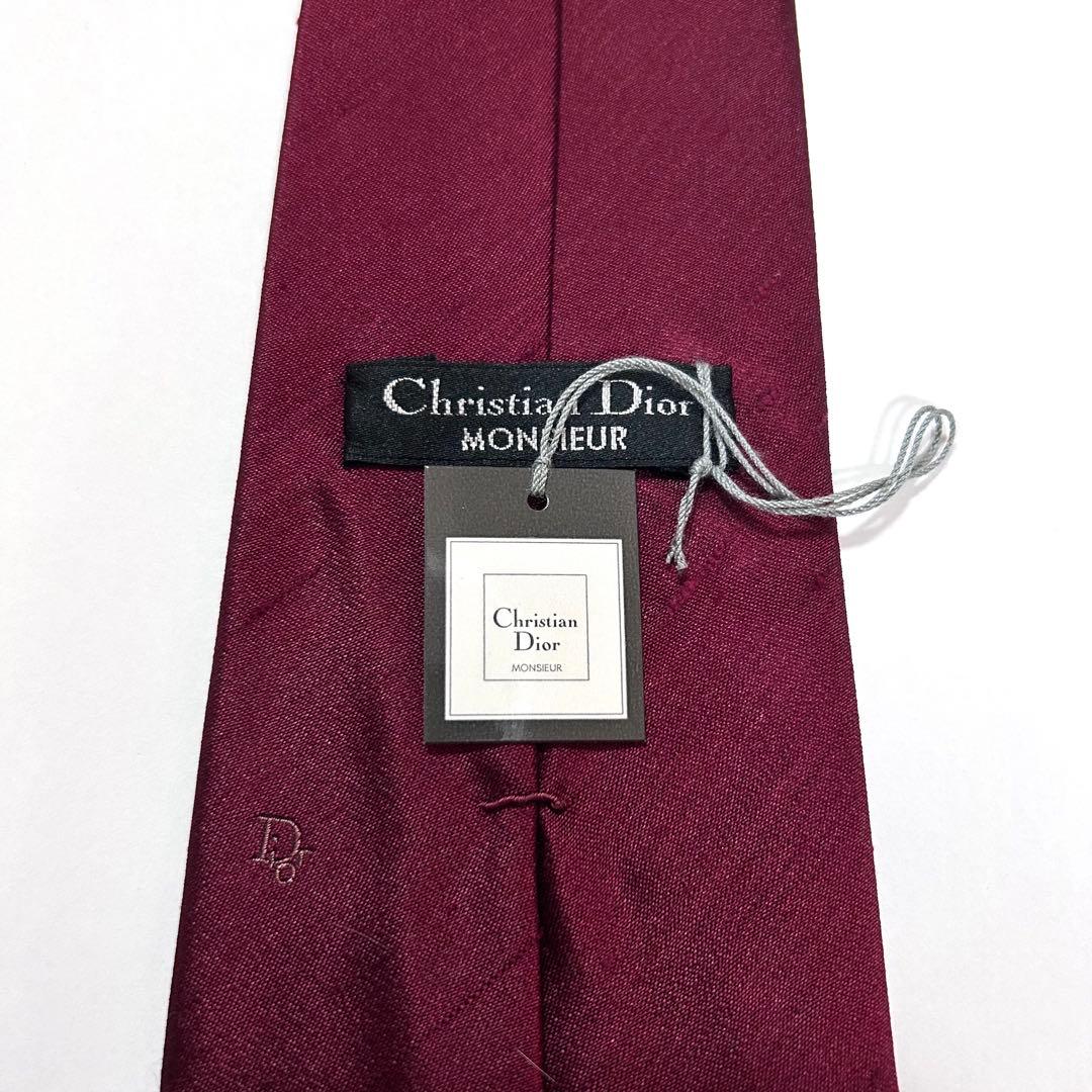 未使用 クリスチャンディオール ネクタイ シルク シャンタン 無地 赤 ボルドー