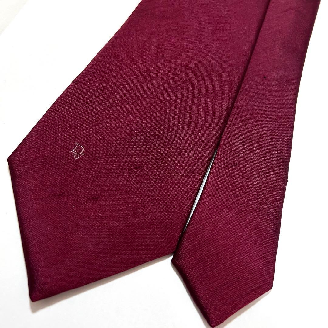 未使用 クリスチャンディオール ネクタイ シルク シャンタン 無地 赤 ボルドー