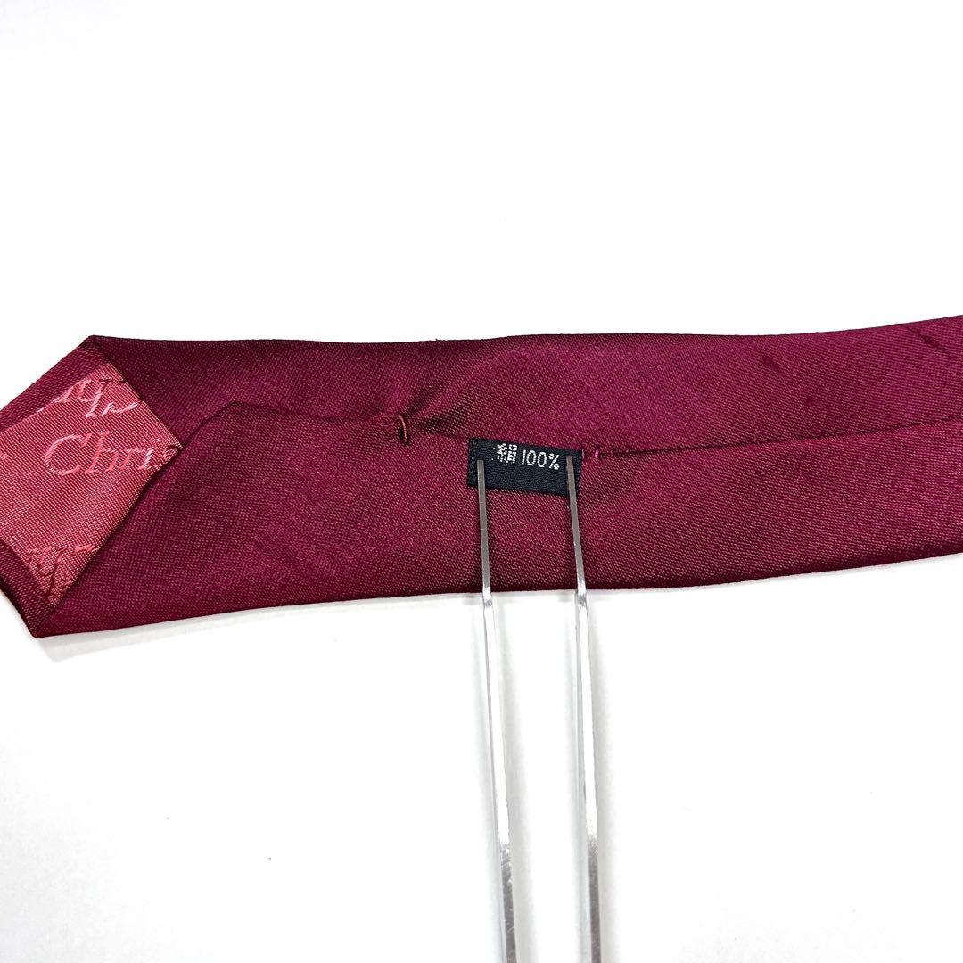 未使用 クリスチャンディオール ネクタイ シルク シャンタン 無地 赤 ボルドー