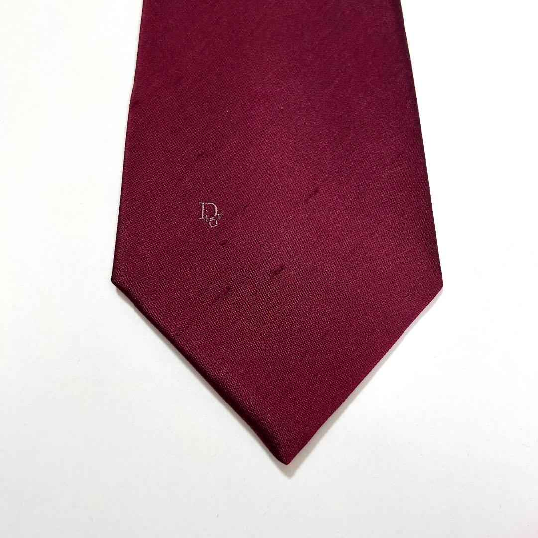 未使用 クリスチャンディオール ネクタイ シルク シャンタン 無地 赤 ボルドー