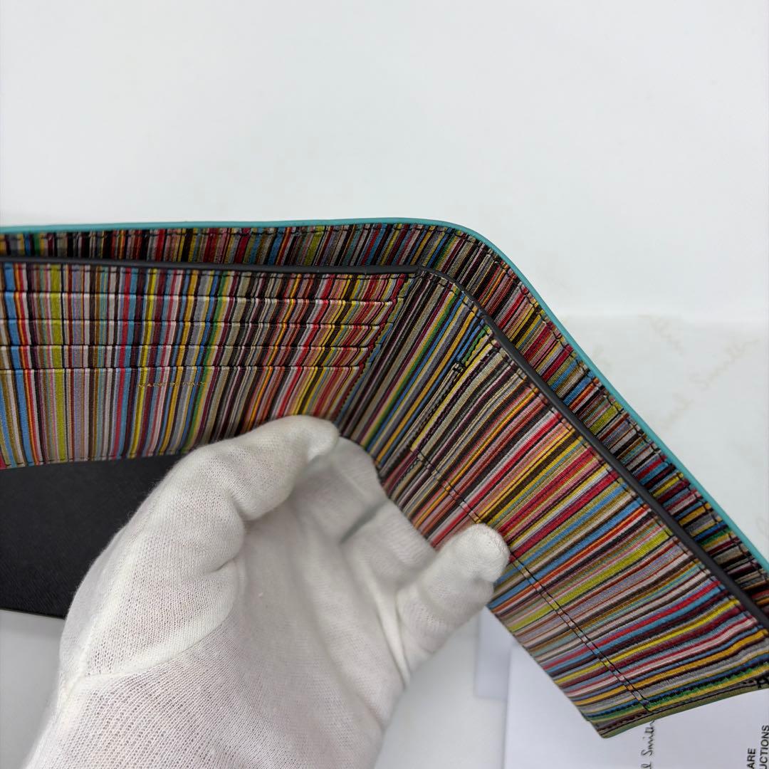 【美品】PaulSmith ポールスミス レザー二つ折り財布 ターコイズ　箱付き