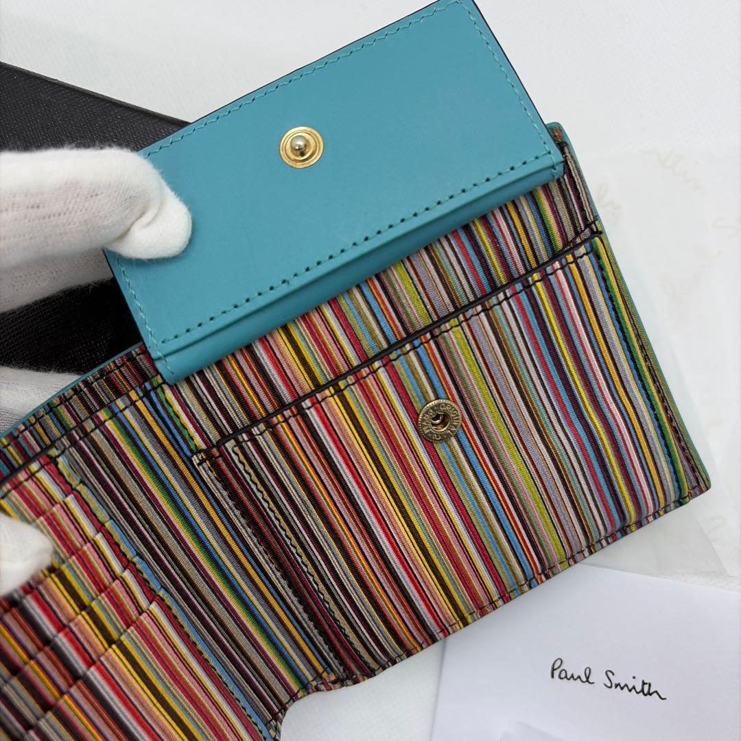 【美品】PaulSmith ポールスミス レザー二つ折り財布 ターコイズ　箱付き
