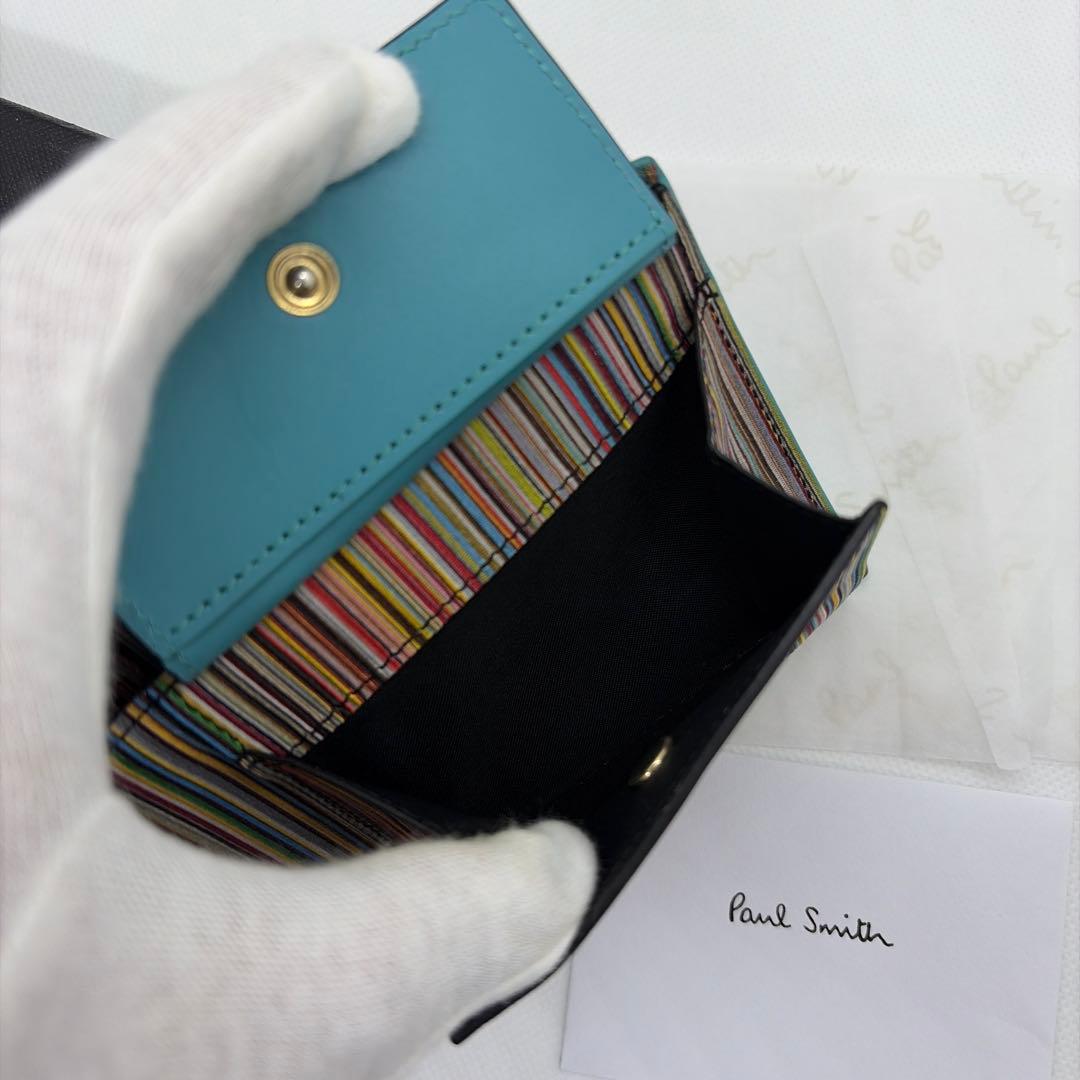 【美品】PaulSmith ポールスミス レザー二つ折り財布 ターコイズ　箱付き