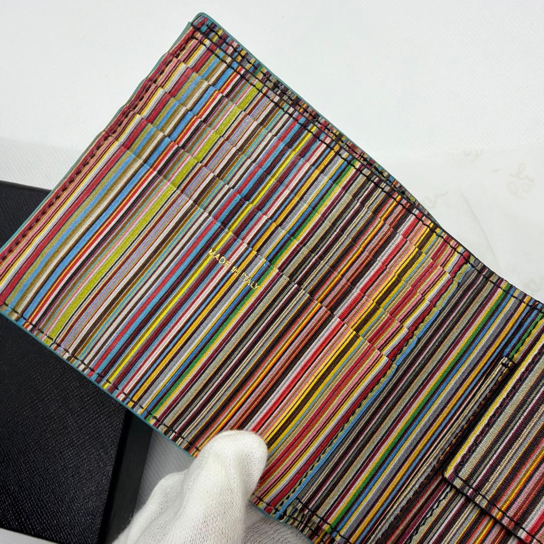 【美品】PaulSmith ポールスミス レザー二つ折り財布 ターコイズ　箱付き