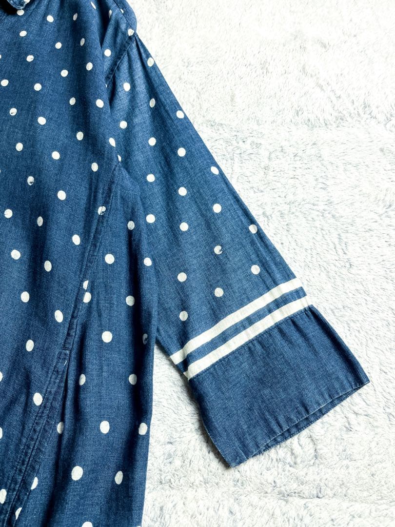 【45R】umii908 コットン100% ドット柄 スキッパーシャツワンピース