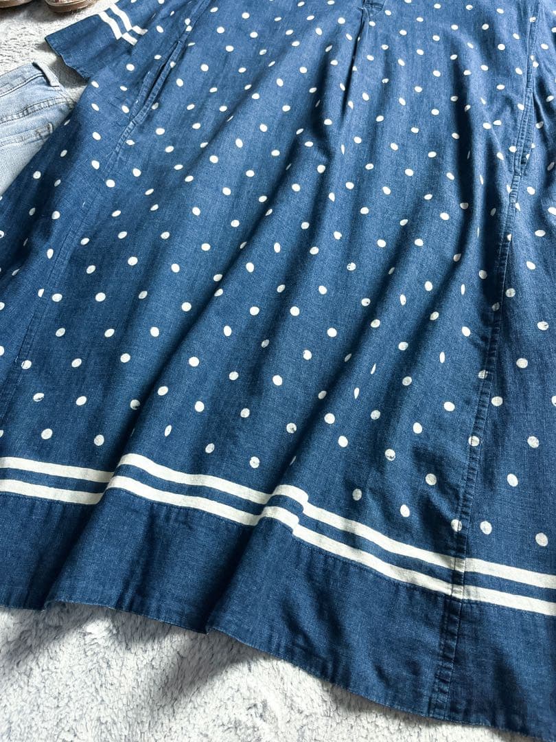 【45R】umii908 コットン100% ドット柄 スキッパーシャツワンピース