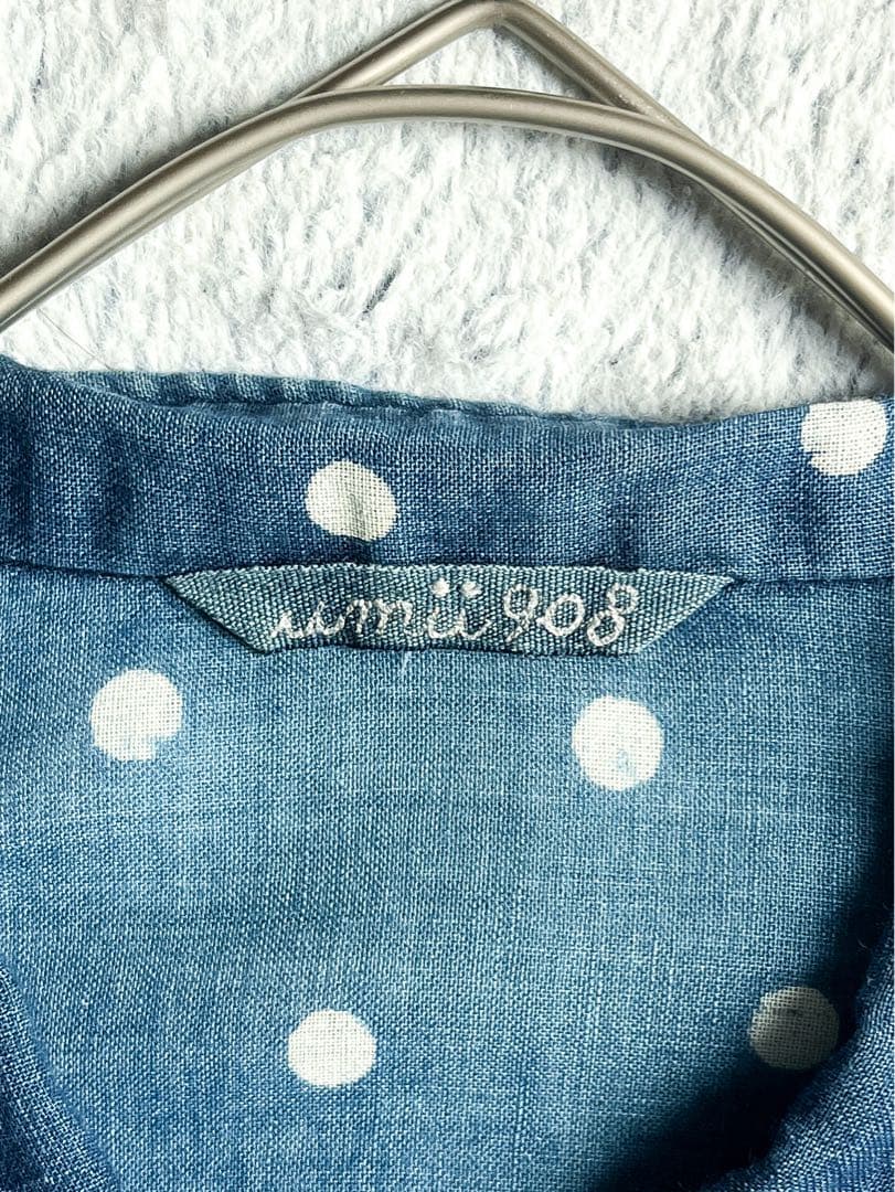 【45R】umii908 コットン100% ドット柄 スキッパーシャツワンピース