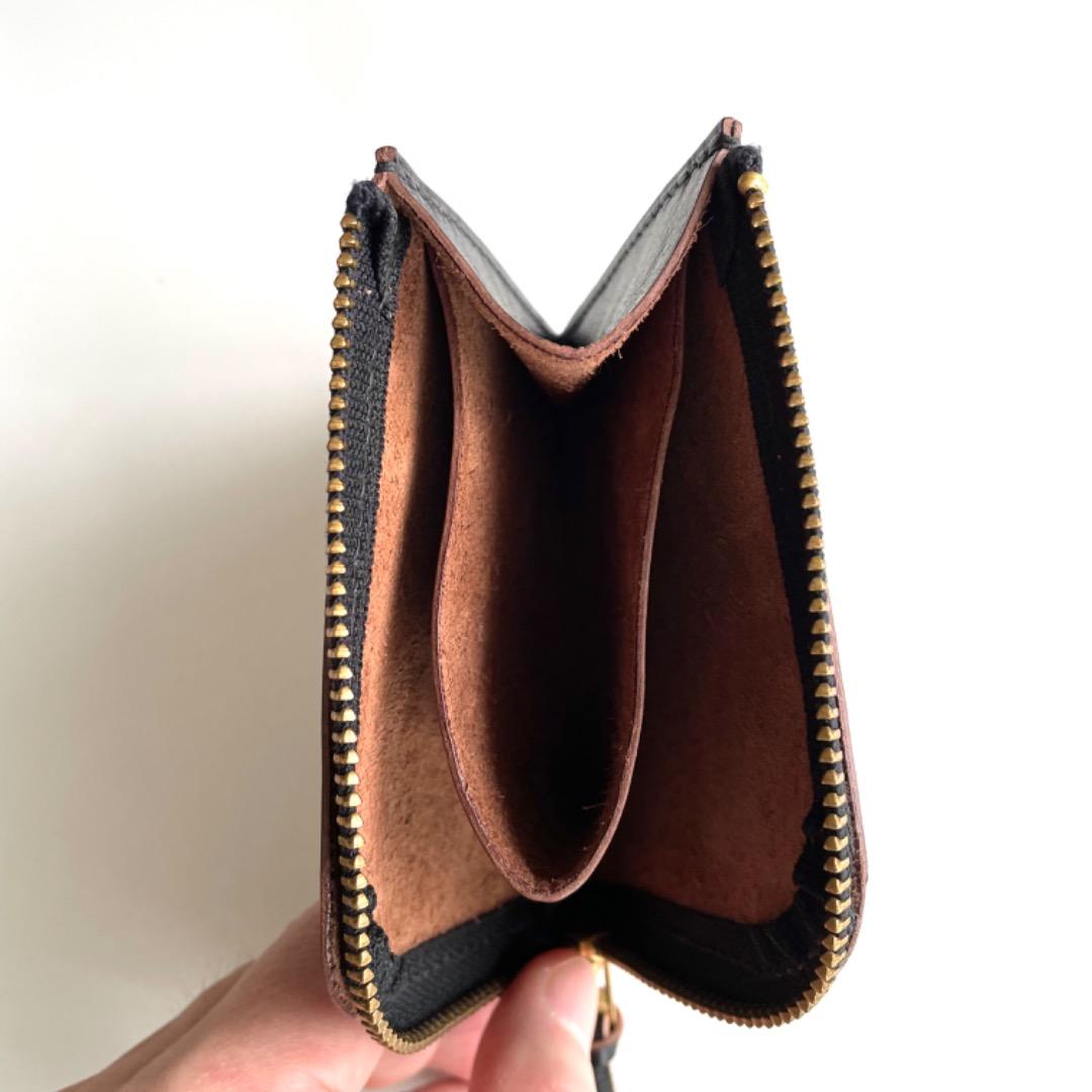 L字ファスナー　コンパクトウォレット　デッドストックジッパー　ホースハイドレザー