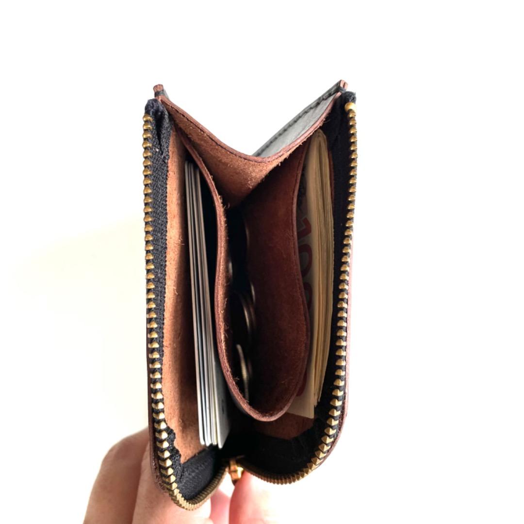 L字ファスナー　コンパクトウォレット　デッドストックジッパー　ホースハイドレザー