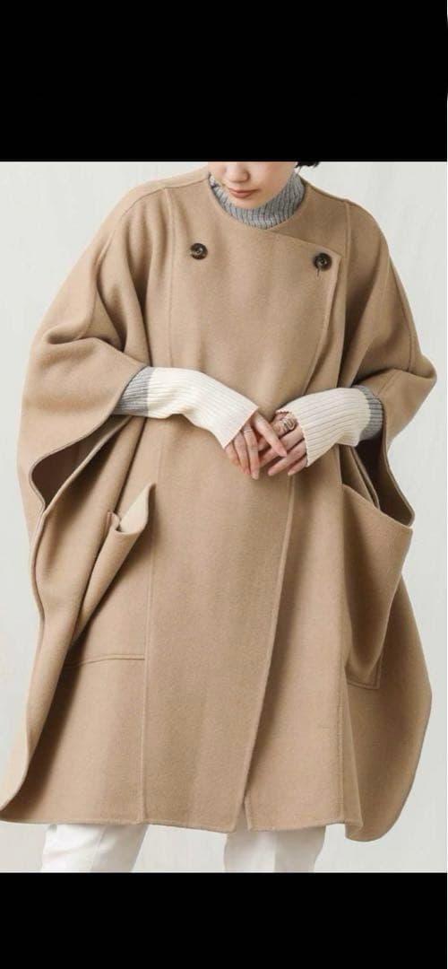 【即発送】クロシェ　ポンチョ　マント　コート　グレー　フリーサイズ　ウール