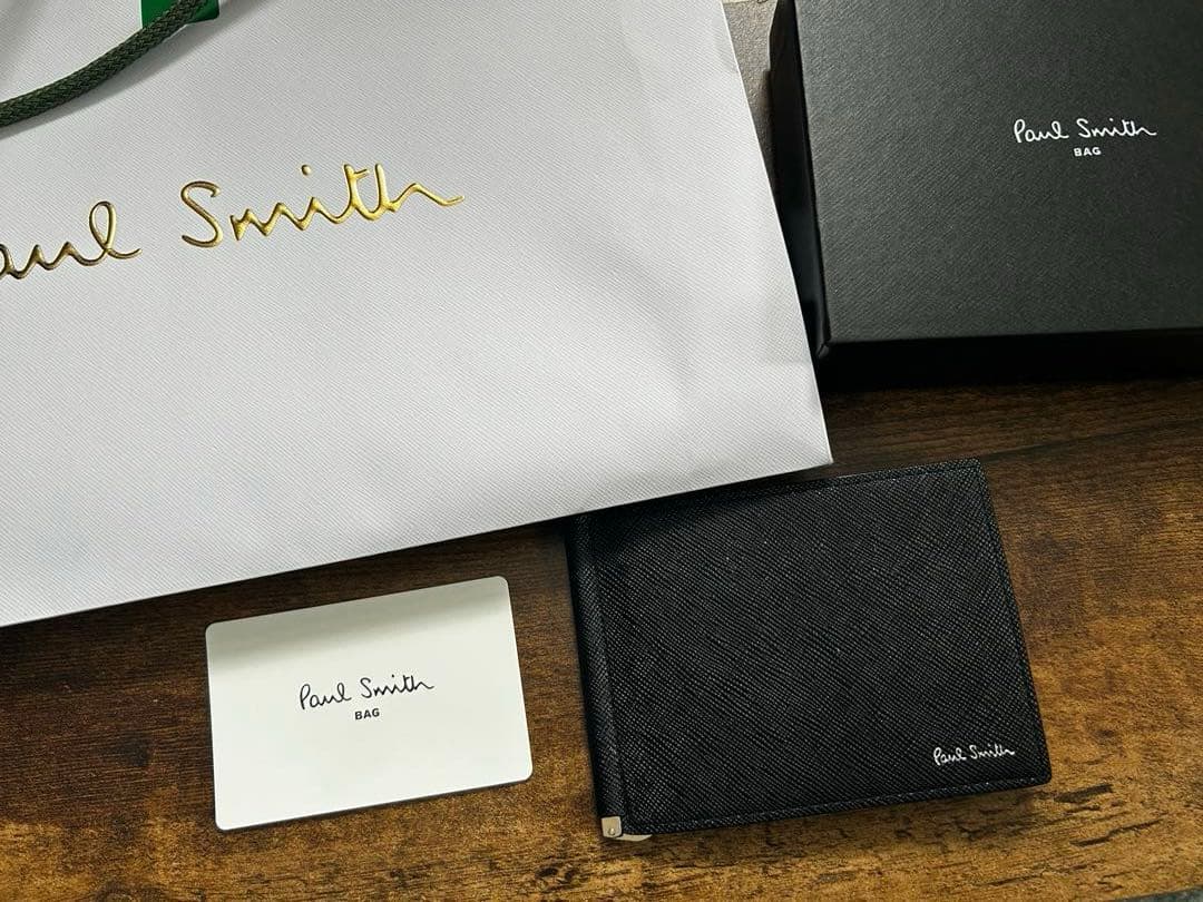 Paul Smith ブライトストライププラー　マネークリップ型　折り財布　黒