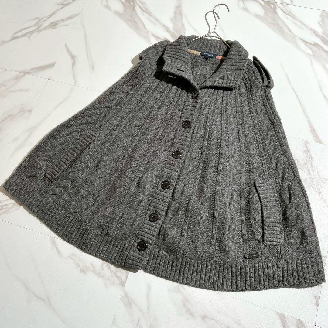 【極美品/カシミヤ】バーバリーロンドン ポンチョ ストレッチ グレー系