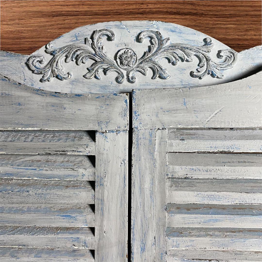 飾り窓 木製 開閉 インテリア小物 グレーブルー