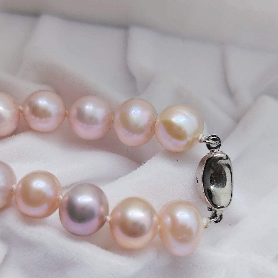 【テリ強】本真珠 パール ネックレス 約10mm シルバー金具 ピンク