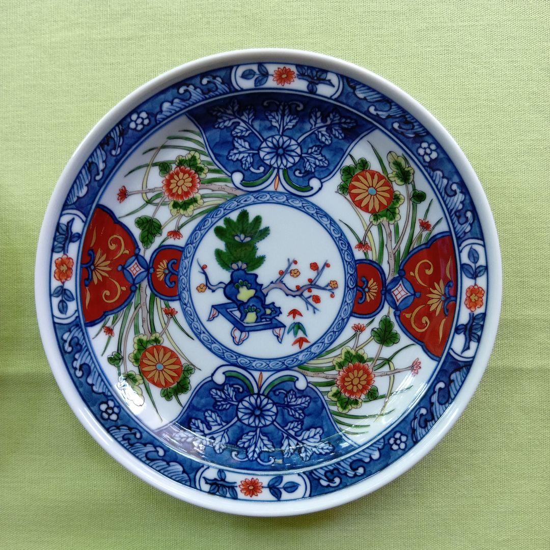 青と赤の花柄 陶器皿 6枚セット 木箱付き