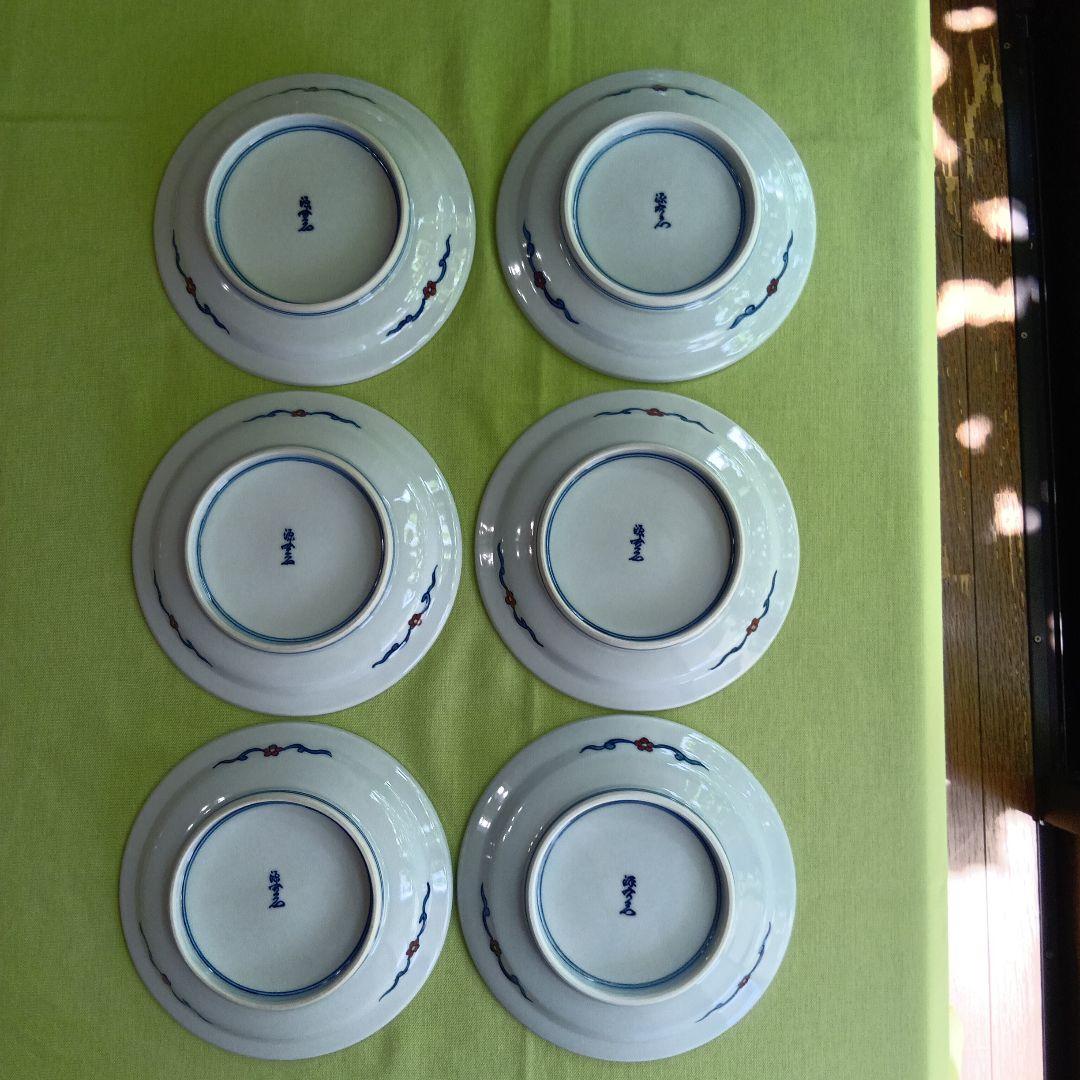 青と赤の花柄 陶器皿 6枚セット 木箱付き