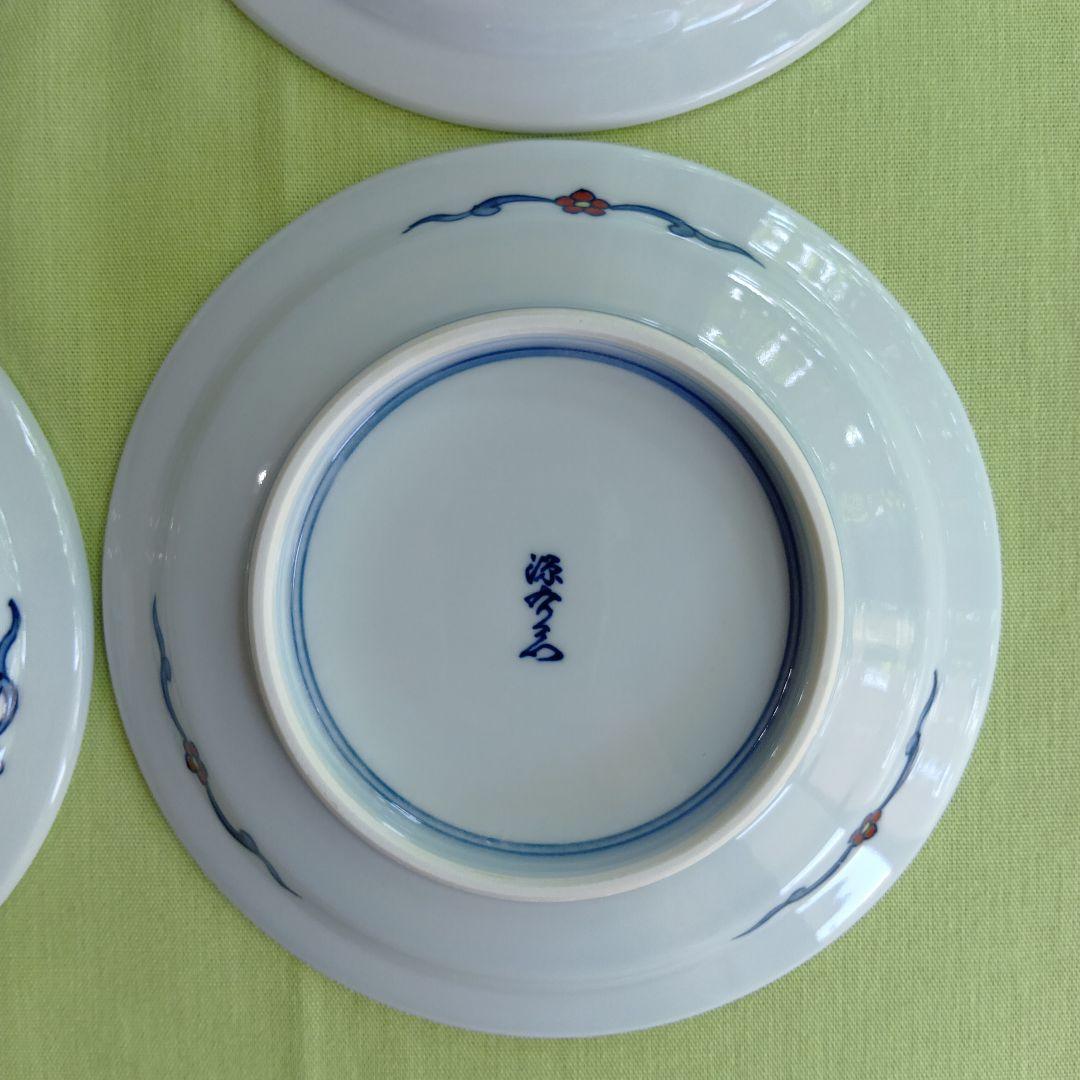 青と赤の花柄 陶器皿 6枚セット 木箱付き