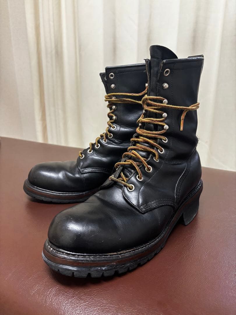モ*ん様 黒レザー レースアップ ワークブーツ