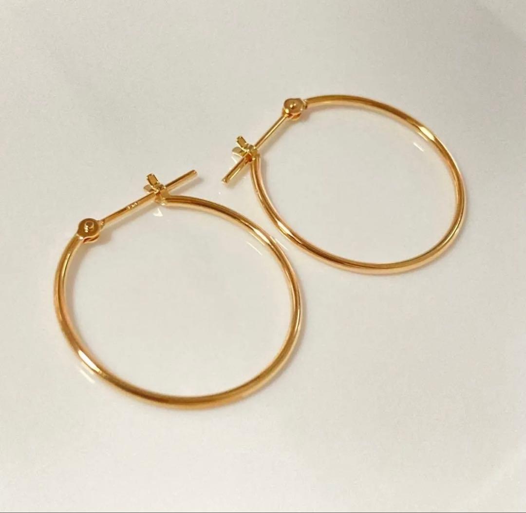 10K ゴールド フープピアス 直径約2cm