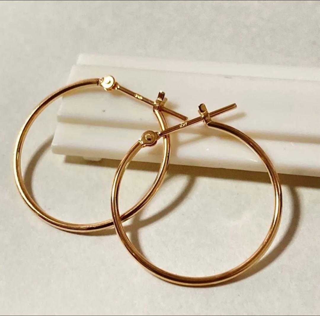 10K ゴールド フープピアス 直径約2cm