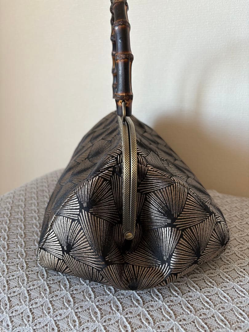 ❤️着物お出かけバンブーbag松葉文様　gold✖️black