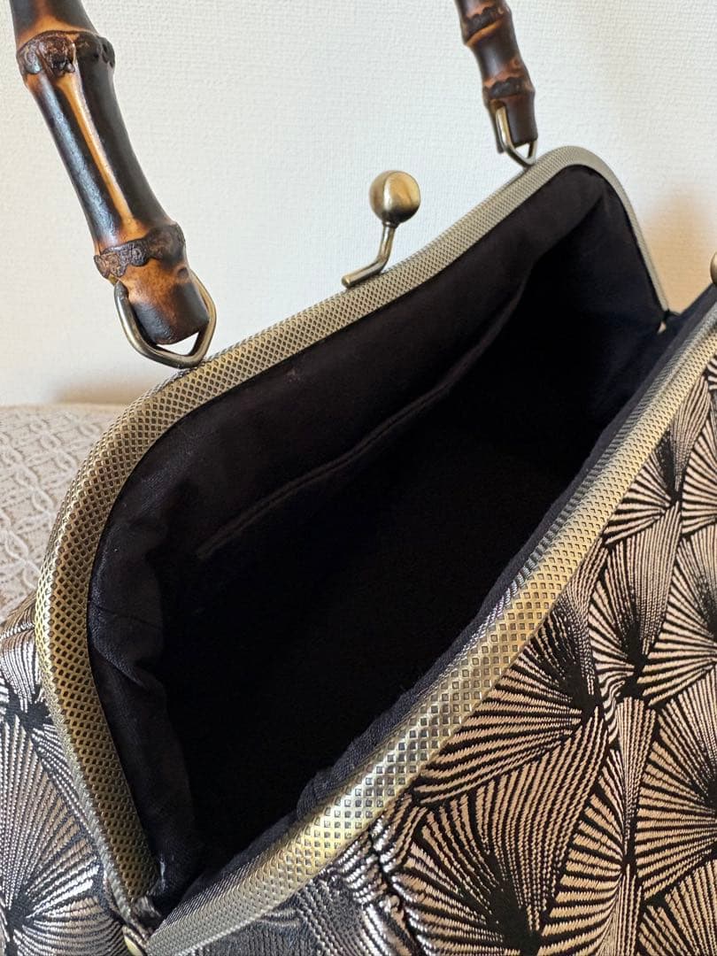 ❤️着物お出かけバンブーbag松葉文様　gold✖️black