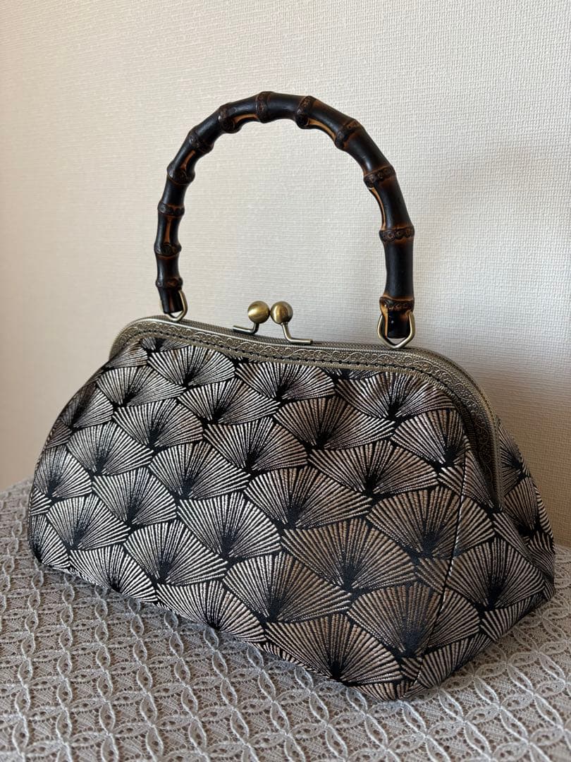❤️着物お出かけバンブーbag松葉文様　gold✖️black