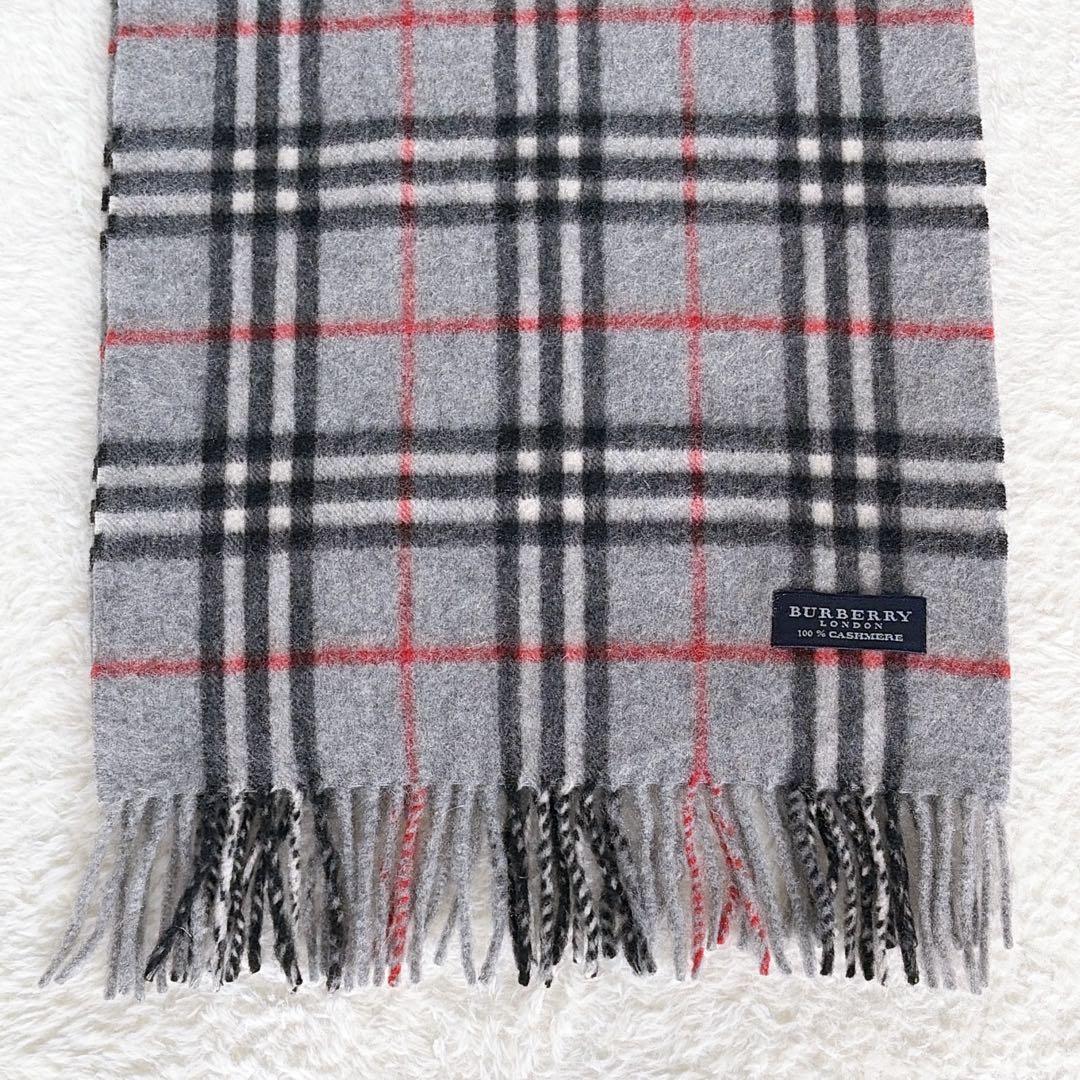 極美品✨【バーバリーロンドン】カシミヤ100%ロングマフラー グレーノバチェック