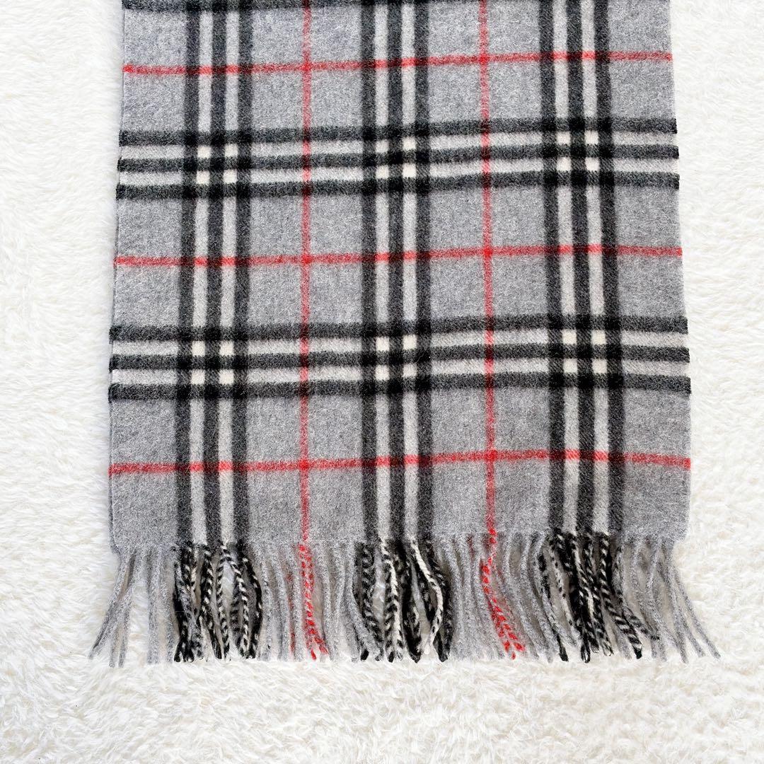 極美品✨【バーバリーロンドン】カシミヤ100%ロングマフラー グレーノバチェック