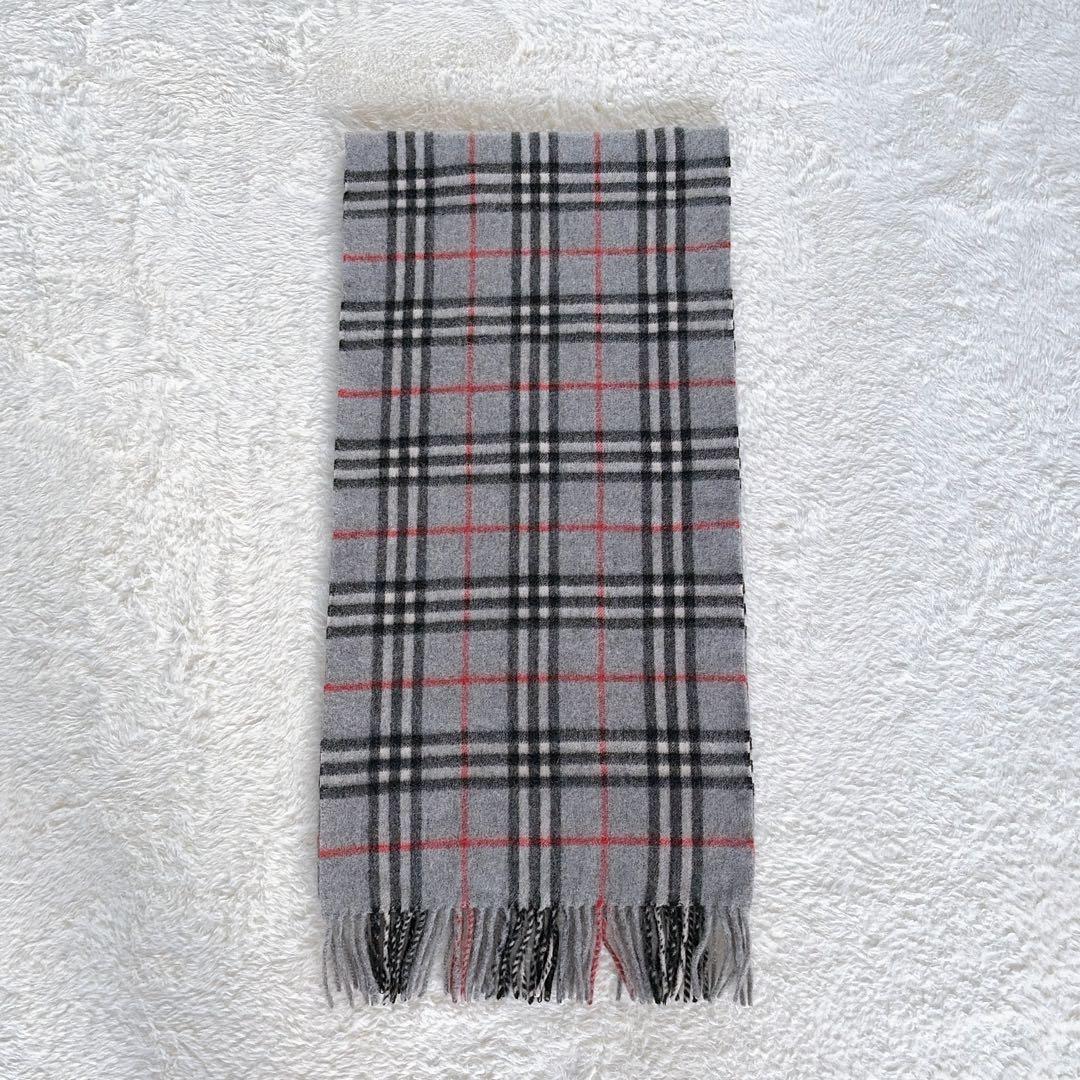 極美品✨【バーバリーロンドン】カシミヤ100%ロングマフラー グレーノバチェック