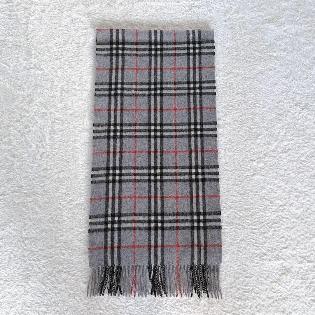 極美品✨【バーバリーロンドン】カシミヤ100%ロングマフラー グレーノバチェック
