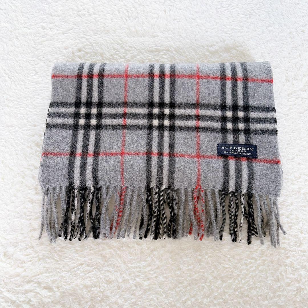極美品✨【バーバリーロンドン】カシミヤ100%ロングマフラー グレーノバチェック