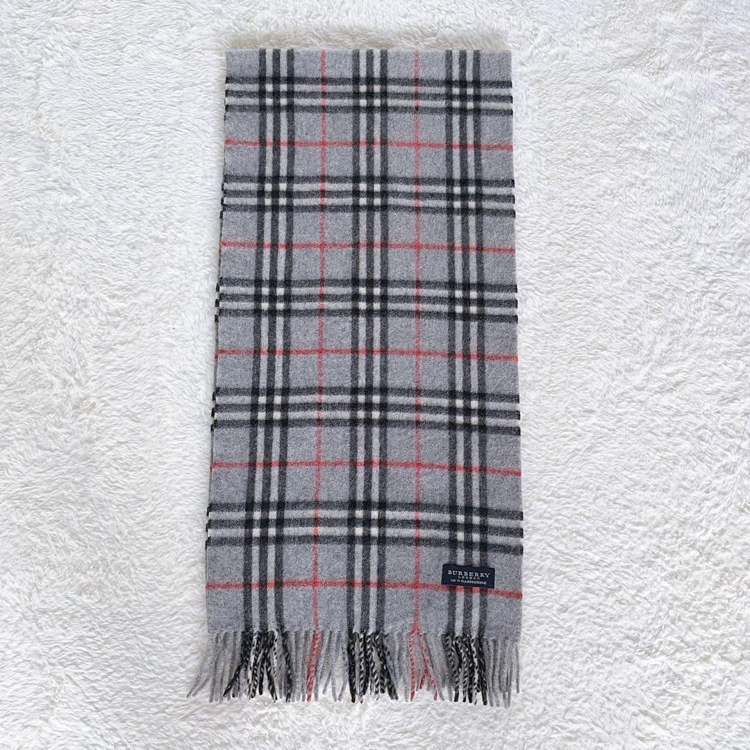 極美品✨【バーバリーロンドン】カシミヤ100%ロングマフラー グレーノバチェック