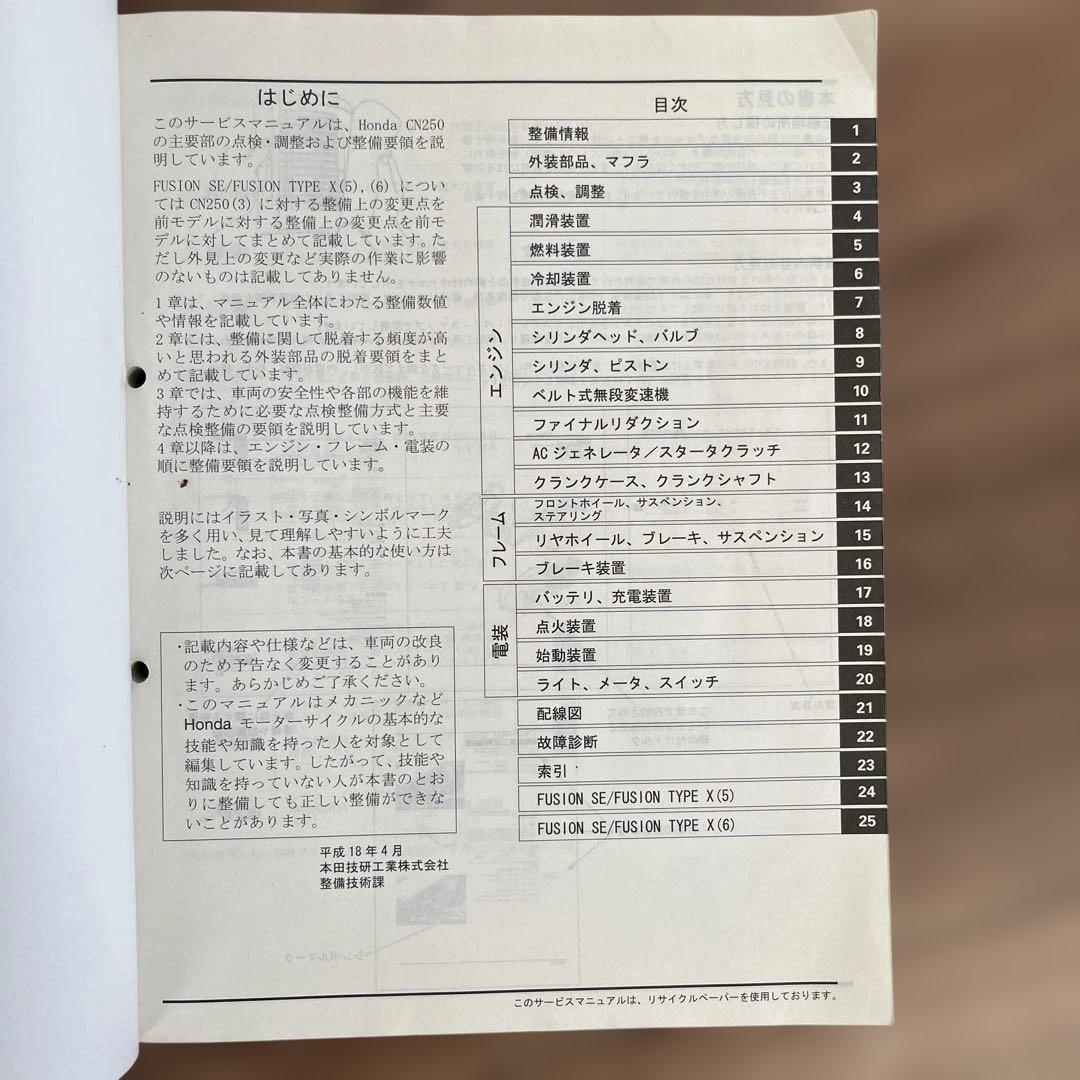 HONDA フュージョンサービスマニュアルとパーツリスト