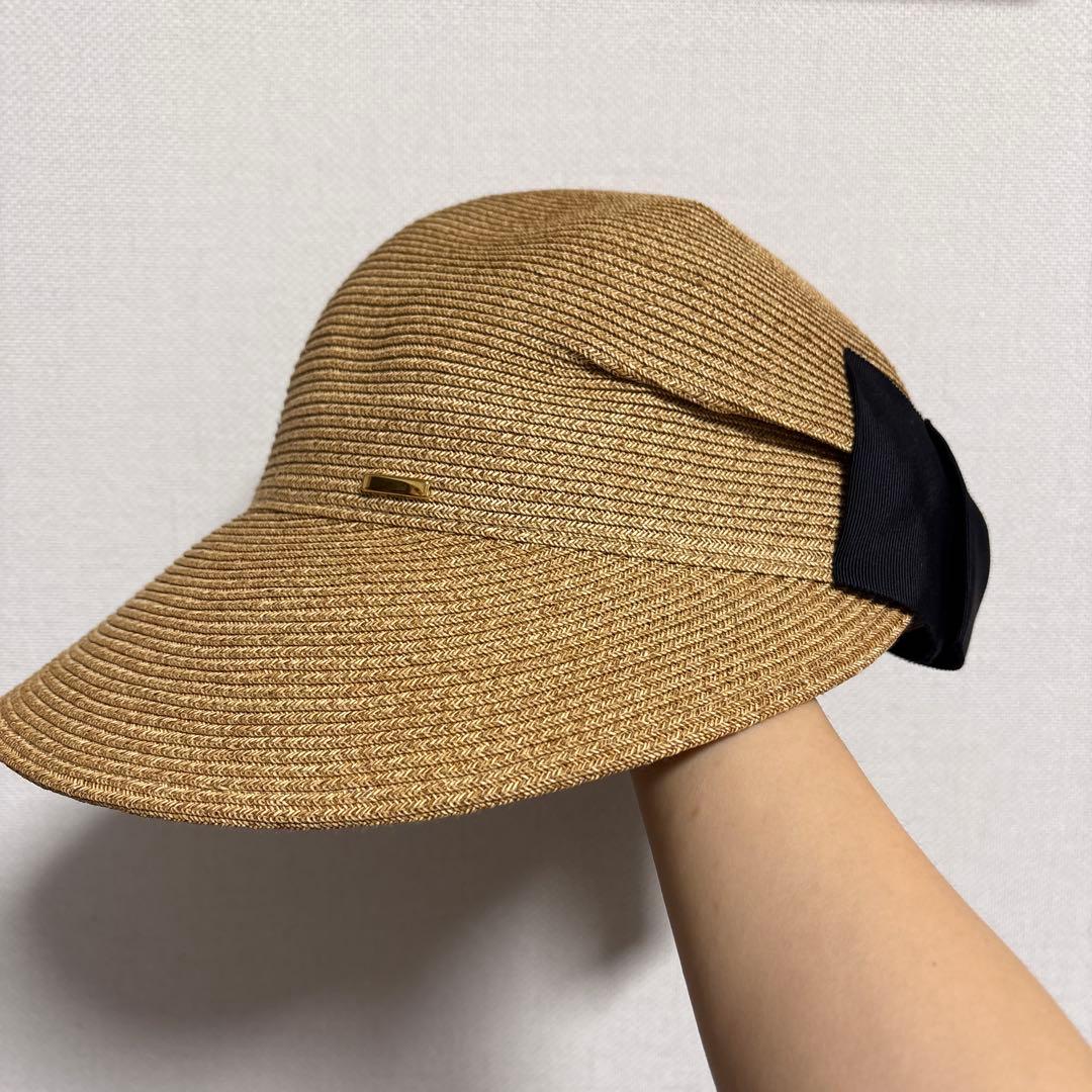 CA4LAカシラリボン付きベージュストローハット