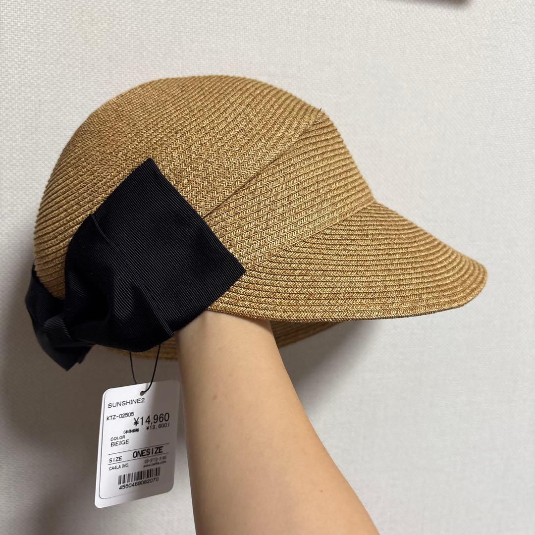 CA4LAカシラリボン付きベージュストローハット