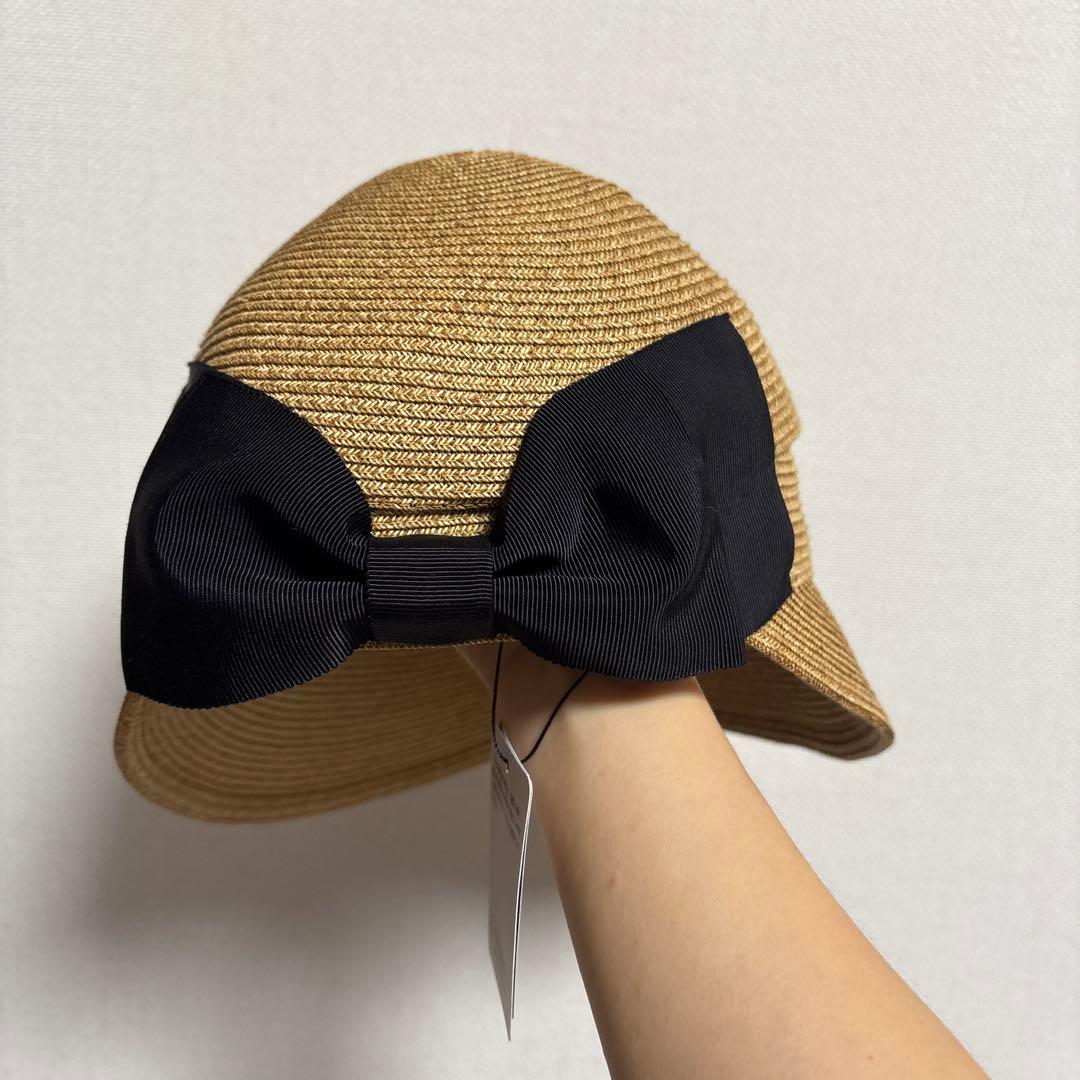 CA4LAカシラリボン付きベージュストローハット