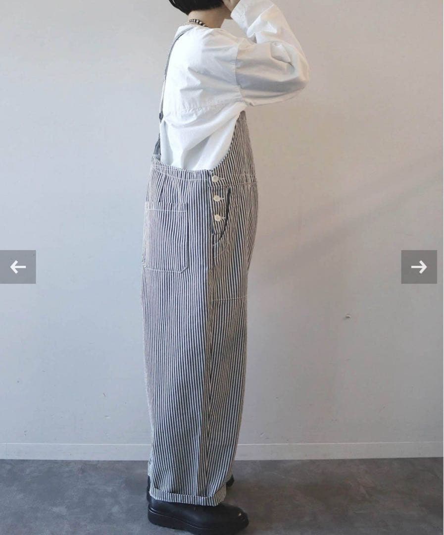 ストライプ オーバーオール レディース